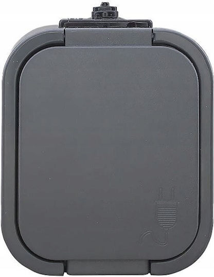 Orno Single External Waterproof Power Socket with Lid Grey