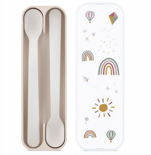 Mepal Set Pentru Bebeluşi Cu Linguri Din Plastic Cu Carcasă Pentru 4+ Luni Bej 2 Bucăți
