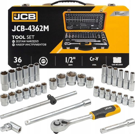 JCB Ratchet with Sockets 1\2" 36 Pieces