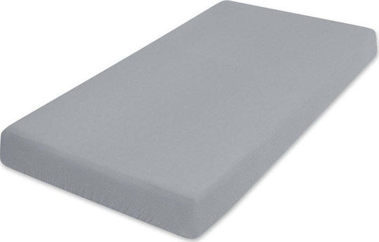 Детски Чаршаф За Количка Памучен с Ластик Сив 60x120см