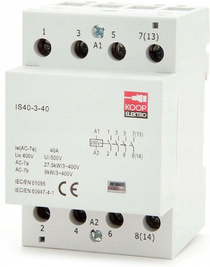 KOOP Elektro Dreipoliger Elektrische Schaltpaneel-Druckknopfschalter 230V 40A