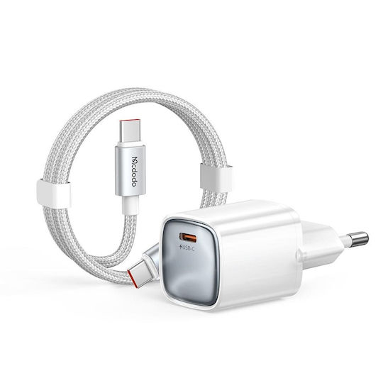 Mcdodo GaN Handyladegerät mit USB-C Ausgangsanschluss und Kabel USB-C - USB-C 65W Stromlieferung Weiß (Nano Series CH-8263)