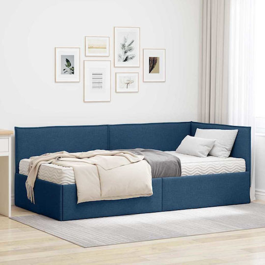 Einzelbett Mit Samt Blau Mit Lattenrost & Matratze 90x200cm