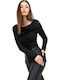 Damen Bluse mit Ausschnitt Lächeln Schwarz
