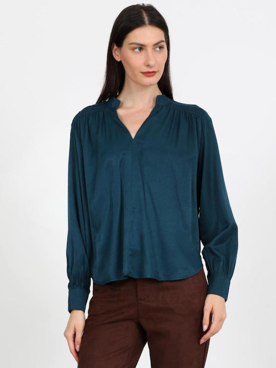 Damen Bluse mit V-Ausschnitt Petrol