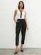 Women's Fabric Trousers with Elastic Black