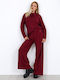 Women's Fabric Trousers with Elastic Burgundy
