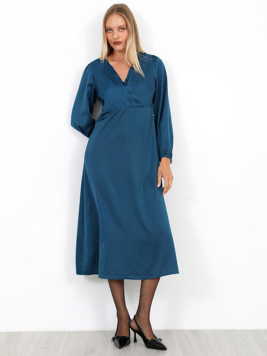 Sommer Midi Hemdkleid Satin Wickel Herstellerfarbe Petrol