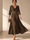 Summer Evening Shirt Dress Satin Drape Brown Cigar