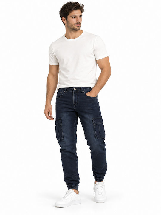 Men's Cargo Stretch Dark Blue Jeans Pants