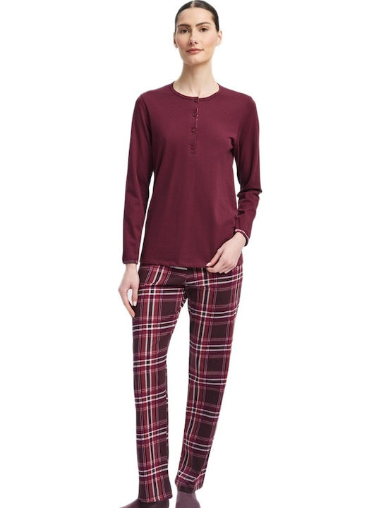 Minerva Minerva Damen Schlafanzug & Pyjamas Winter Burgundisch Set