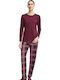 Minerva Minerva Damen Schlafanzug & Pyjamas Winter Burgundisch Set