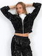 Damen Strickjacke mit Reissverschluss Schwarze