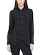 Langärmeliges Damen-Satin-Hemd Schwarz