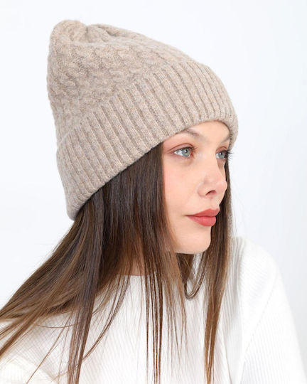 Beanie Unisex Strickmütze in Beigem Farbton