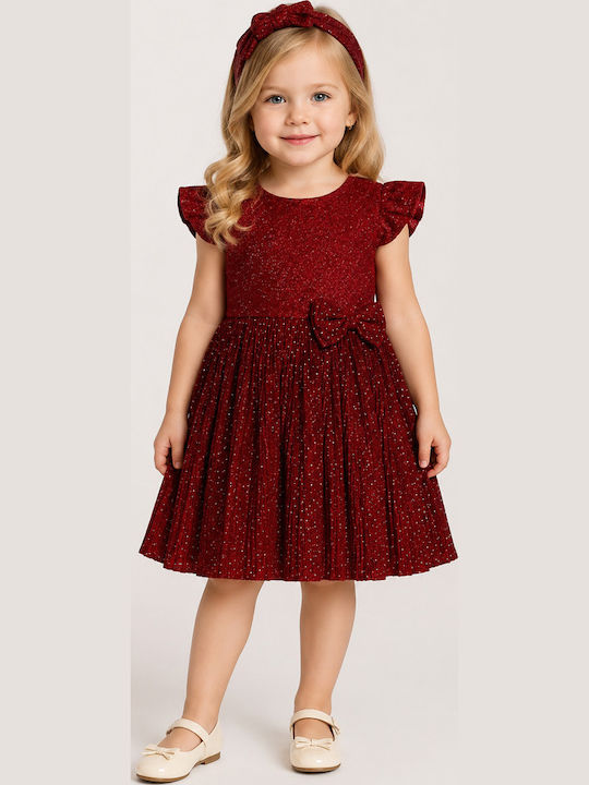 Trax Girls Dress Short Sleeve Set with Accessories Bordeaux
