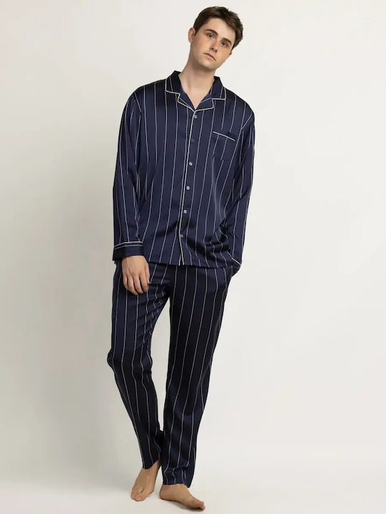 Admas Winter Herrenpyjama Dunkelblau