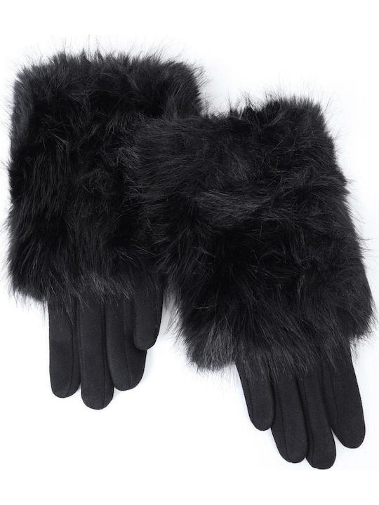 Schwarze Lederhandschuhe mit Pelz