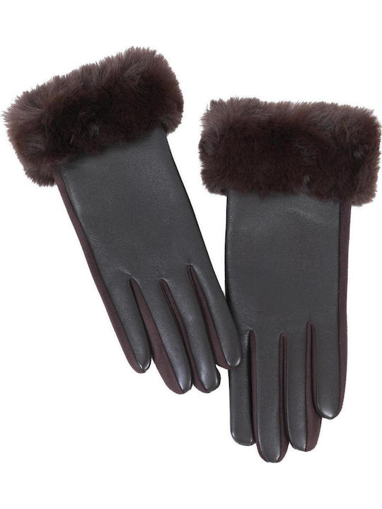 Braune Lederhandschuhe mit Pelz