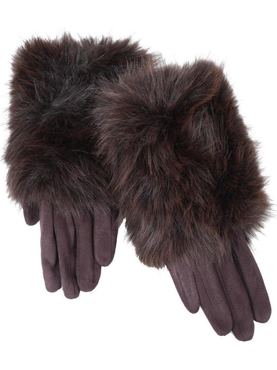 Braune Lederhandschuhe mit Pelz