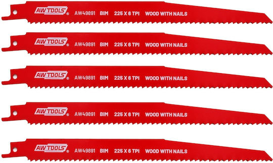 Awtools Bim Острие За Сабя Пила 225 мм 6 Зъба 5 Бройки Дърво+Гвоздеи