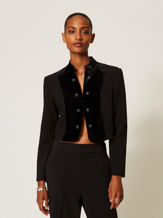 Twinset Long Women's Crepe Blazer Black Twinset Long Women's Crepe Blazer Black