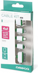 Omega USB към micro USB / мини USB / Lightning кабел Зелен 1м OUCK4WG