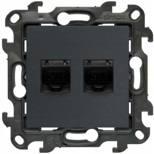 Kontakt-Simon Διπλή Πρίζα Δικτύου RJ45 Τύπου Cat6 σε Γκρι Χρώμα N62E.01/38