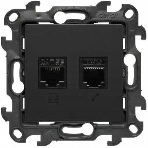 Kontakt-Simon Doppelter Netzwerksteckdose Und Telefonsteckdose RJ45/RJ11 In Schwarz Farbe N5T.01/49