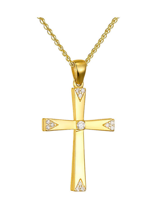 Papoulidis Jewellery Женски Златен Кръст 14 Карата Двулицев Без Верижка