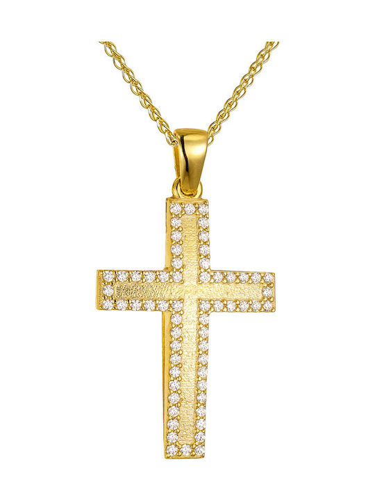 Papoulidis Jewellery Женски Златен Кръст 14 Карата Двулицев Без Верижка