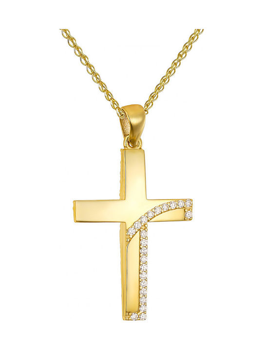 Papoulidis Jewellery Дамски Златен Кръст 14 Карата с Верига