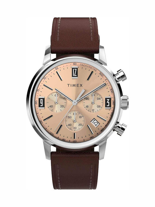 Timex Men's Chronograph Battery Watch with Brown Leather Strap