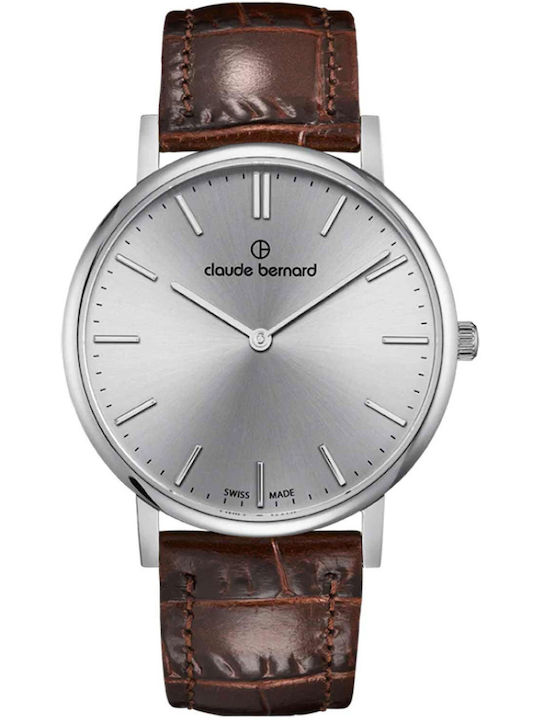 Claude Bernard Men's Battery Watch with Brown Leather Strap
