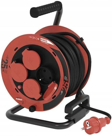 Emos Extension Cord Reel 4-Socket With 25m Cable 3 x 1mm² Cross Section And Waterproof Grounding