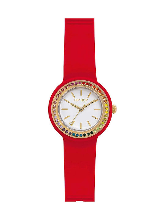 HipHop Women's Watch Battery with Red Rubber Strap
