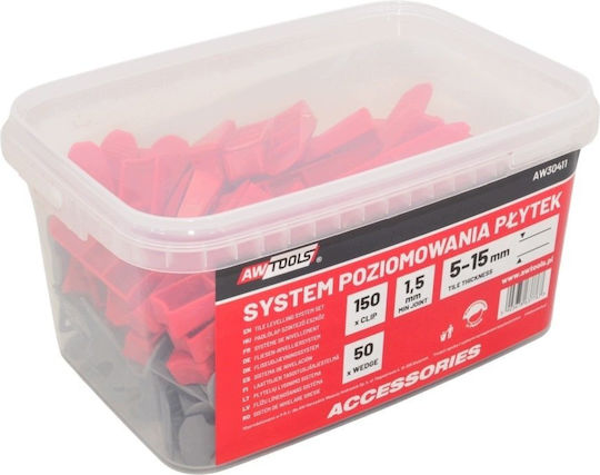 Awtools Awtools Система за нивелиране на плочки Клип 1,5mm 150+50 Бр Клип 5-15mm + Клин