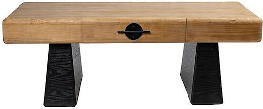 Masa De Cafea Centrală Rectangulară Din Lemn Masiv Cu Sertare Neagră - Naturală L120xL60xÎ42cm
