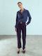 Women's Trousers Elastic Buckle Slim Fit Dark Blue