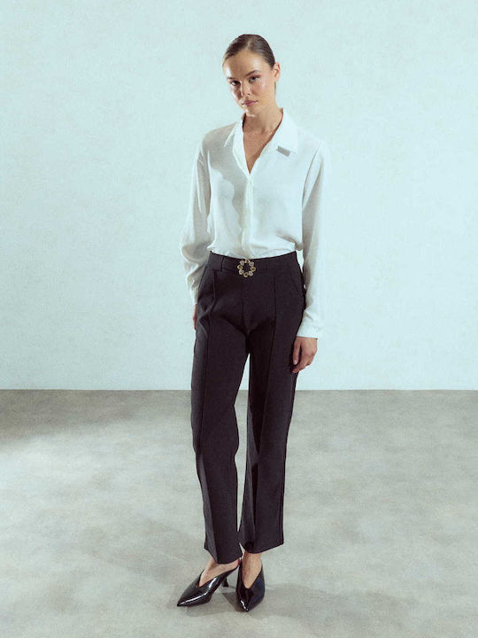 Celestino Дамски Панталон Еластичен С Копче Slim Fit Черен