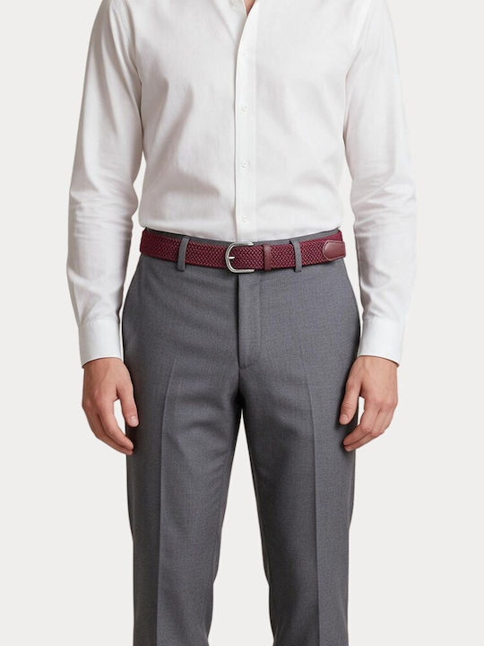 Elastic Men's Belt Leather Knitted Burgundy