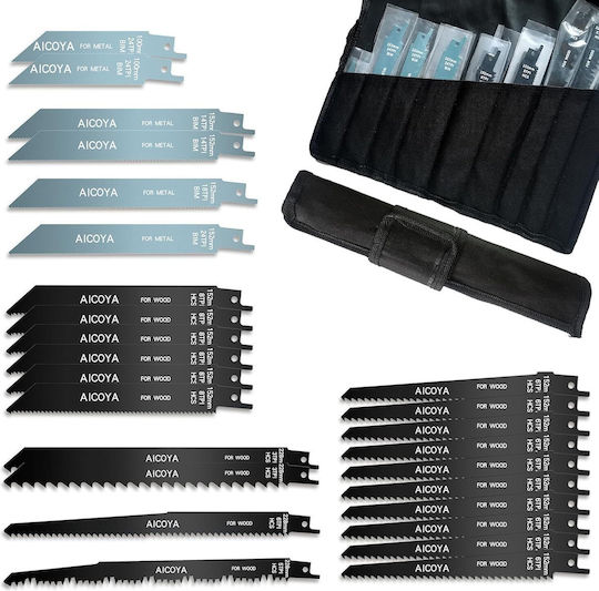 Set 26 Lame pentru Fierăstrău Pendular Reciprocant Realizate Din Oțel Carbon Hcs Pentru Lemn Umed Uscat Plastic Metal Incluse Geantă Textilă Cu Rulare Atașare Universală Neagră