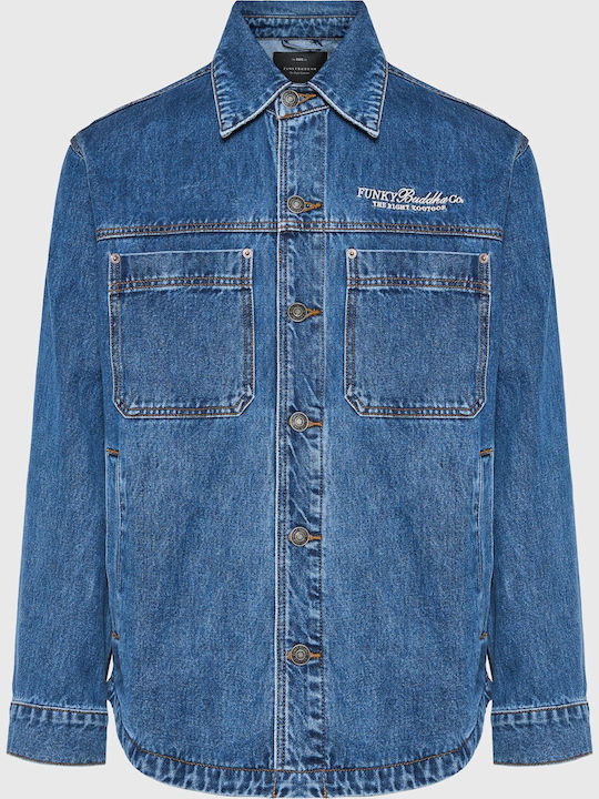 Funky Buddha Long Sleeve Denim Overshirt Blue