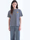 Damen T-Shirt Marineblau-Weiß