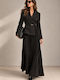 Summer Maxi Dress Long Sleeve Wrap Black