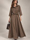 Maxi Shirt Dress with 3/4 Sleeve Wrap Brown Tobacco