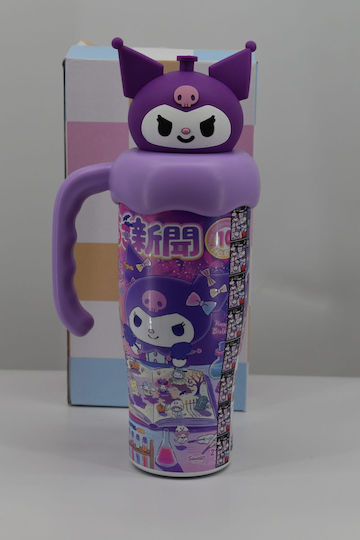 Детска Бутилка За Топла И Студена Вода Kuromi 900ml Неръждаема Стомана Със Сламка