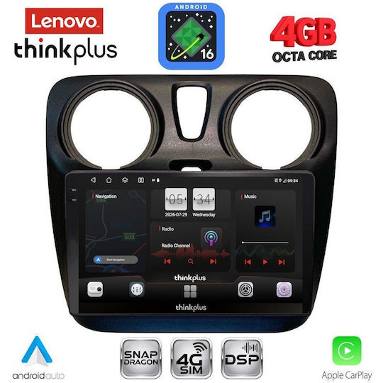 Lenovo Автомобилна Аудио Система за Dacia Dokker 2012-2022 (Bluetooth/USB/Вграден Wi-Fi/GPS/Apple CarPlay/Android Auto) с Touch Screen 9"