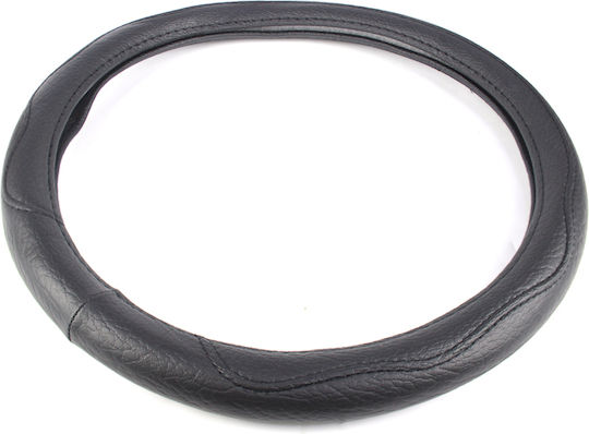 Slip-on Steering Wheel Cover Eco Leather Black Smooth Black Stitching 38cm
