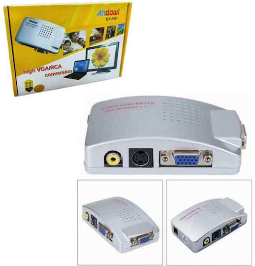 Andowl QY-V01 Конвертор VGA female към RCA / S-Video female
